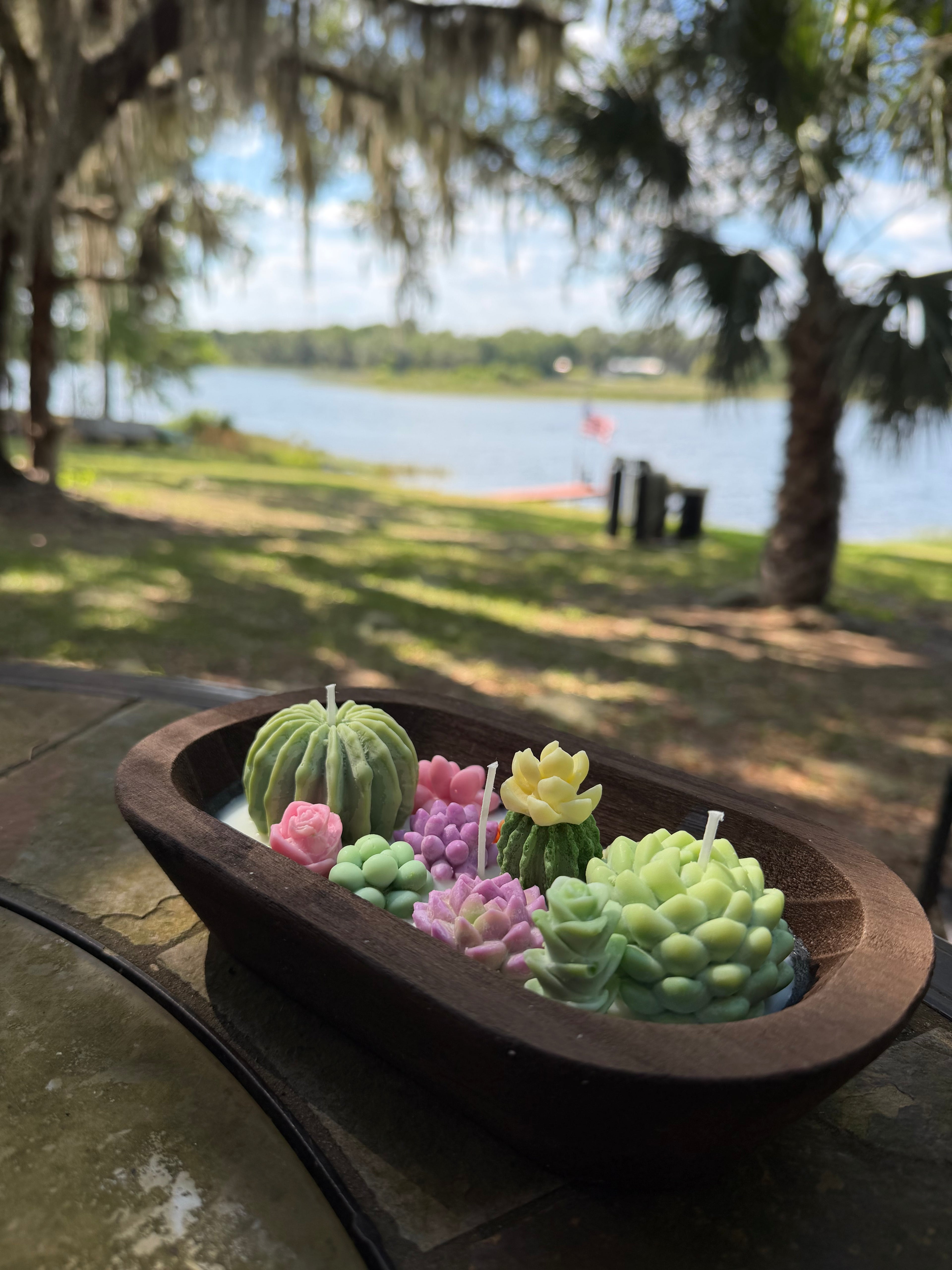 Succulent Dough Bowl Candle - Rainbow