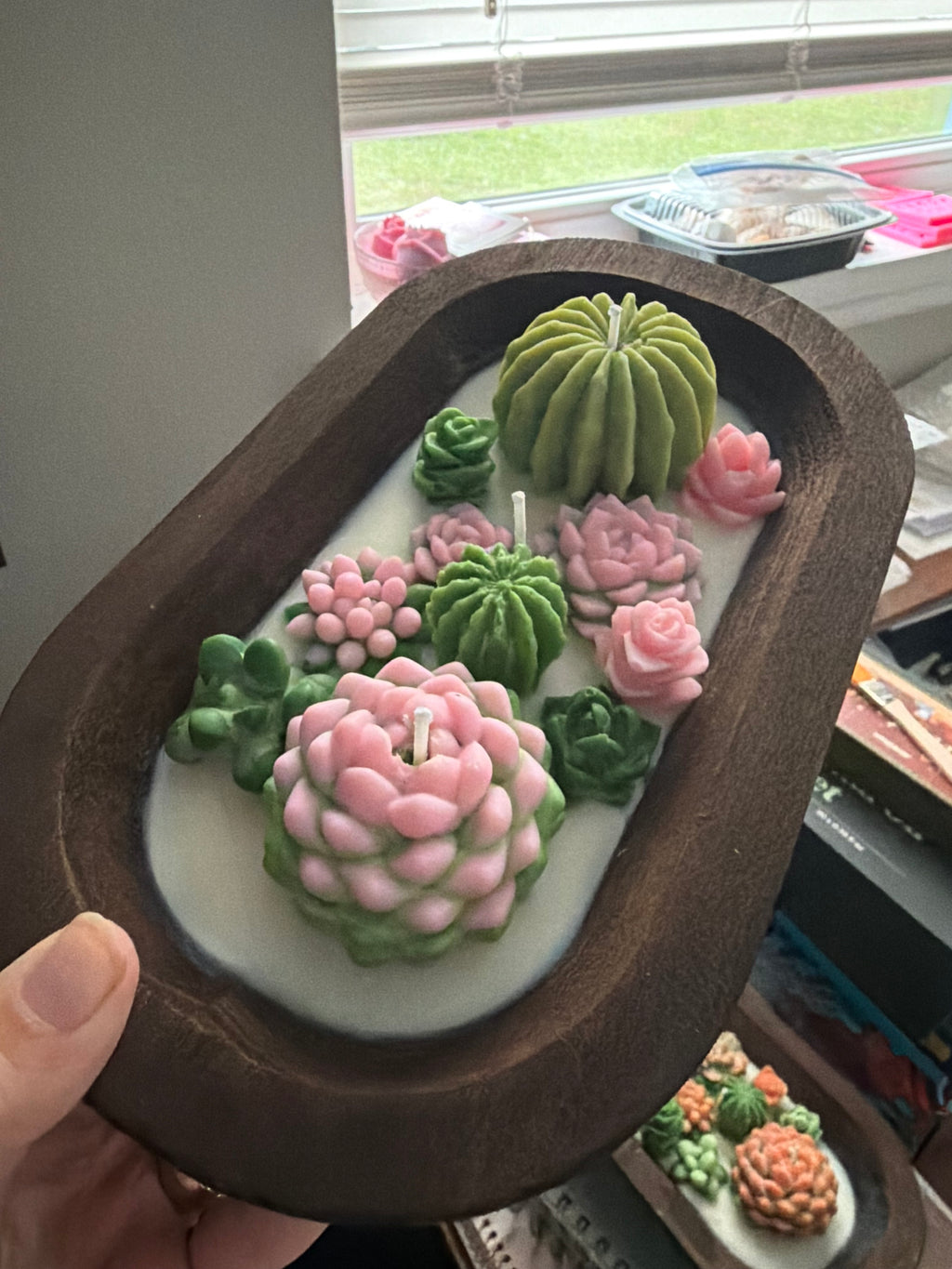 Succulent Dough Bowl Candle - Pink
