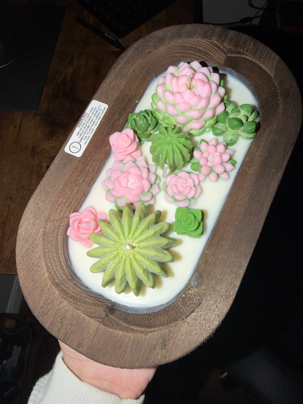 Succulent Dough Bowl Candle - Pink